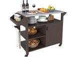 Carrello Barbecue Costway In Metallo, Tavolo Da Barbecue Su Rotelle, Carrello Di Servizio Con Tavolo Da Lavoro In Acciaio Inox, 3 Ripiani, Armadietto, Portaspezie E Maniglia, Tavolino Marrone