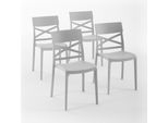 Set Di 4 Sedie Impilabili In Polipropilene Con Fibre Di Vetro Per Esterni E Giardino, Bar E Ristoranti, Cucina Design Moderno - Martina - Grigio Chiaro