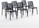 Set Di 6 Sedie Impilabili In Polipropilene Con Fibra Di Vetro Per Uso Esterno E Giardino, Bar E Ristorante, Cucina Design Moderno - Dafne - Nero