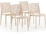 Set Di 4 Sedie Impilabili In Polipropilene Con Fibra Di Vetro Per Uso Esterno E Giardino, Bar E Ristorante, Cucina Design Moderno - Dafne - Crema