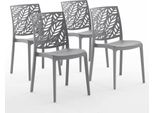 Set Di 4 Sedie Impilabili In Polipropilene Con Fibra Di Vetro Per Uso Esterno E Giardino, Bar E Ristorante, Cucina Design Moderno - Dafne - Grigio Scuro