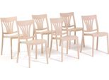 Set Di 6 Sedie Impilabili In Polipropilene Con Fibre Di Vetro Per Esterni E Giardino, Bar E Ristorante, Cucina Design Moderno - Gina - Crema