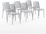 Set Di 6 Sedie Impilabili In Polipropilene Con Fibre Di Vetro Per Esterni E Giardino, Bar E Ristoranti, Cucina Design Moderno - Dafne - Grigio Chiaro
