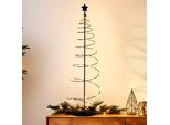Albero Di Natale A Spirale Con 47 Led Metallici In Nero Con Timer - 80 Cm - Albero Di Natale Con Cima A Stella Illuminato In Bianco Caldo A Batteria