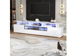 Mobile Tv Merax 180×38×45 Cm Con 2 Armadi, Cassetto E Ripiani, Lavagna Tv Con Led Tramite App, Mobile Tv Per 75 Pollici, Bianco Lucido