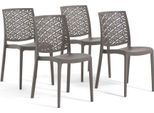 Set Di 4 Sedie Impilabili In Polipropilene Con Fibra Di Vetro Per Uso Esterno E Giardino, Bar E Ristorante, Cucina Design Moderno - Zora - Tortora