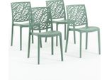 Set Di 4 Sedie Impilabili In Polipropilene Con Fibra Di Vetro Per Uso Esterno E Giardino, Bar E Ristorante, Cucina Design Moderno - Dafne - Verde Salvia