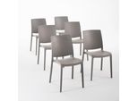 Set Di 6 Sedie Impilabili In Polipropilene Con Fibra Di Vetro Per Uso Esterno E Giardino, Bar E Ristorante, Cucina Design Moderno - Carmen - Tortora