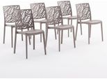 Set Di 6 Sedie Impilabili In Polipropilene Con Fibra Di Vetro Per Uso Esterno E Giardino, Bar E Ristorante, Cucina Design Moderno - Dafne - Tortora