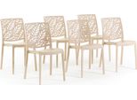 Set Di 6 Sedie Impilabili In Polipropilene Con Fibra Di Vetro Per Uso Esterno E Giardino, Bar E Ristorante, Cucina Design Moderno - Dafne - Crema