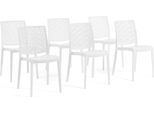 Set Di 6 Sedie Impilabili In Polipropilene Con Fibra Di Vetro Per Uso Esterno E Giardino, Bar E Ristorante, Cucina Dal Design Moderno - Zora - Bianco