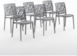 Set Di 6 Sedie Impilabili In Polipropilene Con Fibra Di Vetro Per Uso Esterno E Giardino, Bar E Ristoranti, Cucina Design Moderno - Dafne - Grigio Scuro