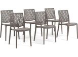 Set Di 6 Sedie Impilabili In Polipropilene Con Fibre Di Vetro Per Uso Esterno E Giardino, Bar E Ristorante, Cucina Design Moderno - Ayda - Tortora