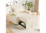 Merax Divano Letto A 1 Posto Con Funzione Sleep, Usb, Type-C, Porta Cellulare, Tavolino, Schienale Regolabile, Divano Letto Pieghevole, Velluto A Coste, Beige