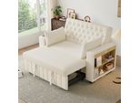 Divano Letto A 2 Posti Merax Con Funzione Sleep, 2 Cuscini, Usb, Type-C, Portabicchieri, Ripiano Laterale, Schienale Regolabile, Divano Letto In Ciniglia, Beige