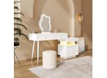 Tavolino Da Toilette Merax Con Specchio, Illuminazione Led, Luminosità Regolabile, 4 Cassetti, Vano A Giorno Con Luci Led, Tavolino Per Cosmetici, Bianco