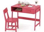 Costway Scrivania Per Bambini Con Sedia, Set Di Scrivania Per Bambini In Legno, Scrivania Per Bambini Con Cassetto E Scaffale Per Bambini Da 3+, Rosa
