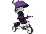 Homcom Triciclo 6 In 1 Con Maniglione, Triciclo Per Bambini Con Tettuccio Parasole Rimovibile, Balance Bike Con Imbracatura Di Sicurezza A 5 Punti, Cestino, Portabicchieri, Per Bambini Da 1 A 5 Anni, Viola