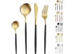 Set Di Posate, Set Di Posate Da 24 Pezzi Per 6 Persone, Set Di Posate In Acciaio Inox, Posate Oro Nero Opaco, Set Di Posate, Posate Con Coltello, Forchetta, Cucchiaio, Lavabili In Lavastoviglie