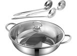 Pentola In Acciaio Inox Con Divisorio Yin-Yang E Cucchiaio Per Setacciare - Pentola Cinese Per Fornello A Induzione - Perfetta Per Hot Pot E Fonduta - Argento