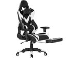 Happyment Luxe Gaming Chair - Con Poggiapiedi - Sedia Ergonomica Per Ufficio - Regolabile In Altezza - Pelle Finta - Bianco