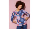 3/4-Arm-Shirt "3/4-Arm-Shirt", Damen, Gr. 56, Blau (Royalblau, Erika, Bedruckt), 100% Baumwolle, Gemustert, Mehrfarbig, Rundhals, Shirts 3/4-Arm-Shirt