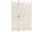 The Living Store Divisorio 3 Pezzi Intagliato A Mano Bianco 120×165Cm In Legno Massello Di Mango