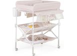 Costway Unità Fasciatoio 5 In 1, Fasciatoio, Stazione Fasciatoio Con Cestino Laterale, Ripiani E Cestino, Fasciatoio Con Rotelle Per Neonati, Beige