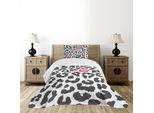 Set Copriletto Abakuhaus Safari, Stampa Animali Leopardo E Ghepardo, Motivo A Forma Di Bacio, Rossetto, Grafica A Pois, 170 X 220 Cm, Grigio Antracite E Rosa