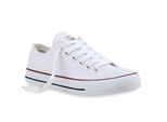 Mytrendshoe Donna Sneaker Basse Tela Scarpe Casual Scarpe Sportive Allacciate 94237, Colore: White Red Stripe Lucky, Dimensioni: 36