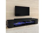 Selsey Tv Lowboard Mitchell Nero Opaco/Nero Lucido 180 Cm Di Larghezza Con Led