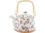 Teiera Clayre & Eef Con Filtro 700 Ml Fiori Di Ceramica Rosa Beige