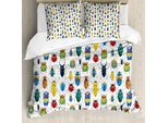 Set Copripiumino Abakuhaus Acquerello, Insetti Colorati Pennellate Acquerello Diverse Specie Di Cimici Illustrazione, 155 X 220 Cm + 80 X 80 Cm, Multicolore