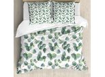 Set Copripiumino Abakuhaus, Acquerello Naturale Foglie Di Eucalipto Motivo Ripetuto, 155 X 220 Cm + 80 X 80 Cm, Verde Marrone Chiaro Bianco
