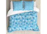 Set Copripiumino Abakuhaus Snowflake, Motivo Invernale Illustrazione Del Freddo Con Cerchi Astratti, 155 X 220 Cm + 80 X 80 Cm, Azzurro Pallido E Bianco