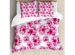 Set Copripiumino Abakuhaus Acquerello, Motivo Floreale Astratto Con Peonie, Ispirazione Botanica E Naturale, 155 X 220 Cm + 80 X 80 Cm, Rosa Magenta