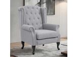 Poltrona Chesterfield, Poltrona Club Reclinabile Poltrona Ad Ala, Tessuto Idrorepellente ~ Grigio Senza Pouf