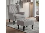 Poltrona Chesterfield, Poltrona Club Reclinabile Poltrona Ad Ala, Tessuto Idrorepellente ~ Grigio Con Pouf