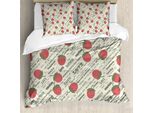 Abakuhaus Copripiumino Con Motivi Fruttati, Retro Strawberry Love, Antiacaro, Adatto A Chi Soffre Di Allergie, Con Federe, 200 Cm X 200 Cm - 80 X 80 Cm, Color Guscio D'uovo Rubino-Verde Militare