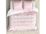 Abakuhaus Set Copripiumino Rosa E Bianco, Ricami Bianchi Su Sfondo Pastello, Tema Matrimonio Vintage, 155 X 220 Cm + 80 X 80 Cm, Bianco Cipria