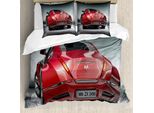 Set Copripiumino Abakuhaus, Design Sportivo Rosso, Auto Potente E Realistica, 200 X 200 Cm + 80 X 80 Cm, Nero, Grigio, Rosso