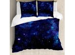 Set Copripiumino Abakuhaus, Illustrazione Astratta A Tema Astronomico Con Nebulosa E Stelle, 200 X 200 Cm + 80 X 80 Cm, Rosa, Blu, Nero