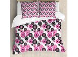 Abakuhaus Copripiumino Geometrico, Antico Blooming, Antiacaro, Adatto A Chi Soffre Di Allergie, Con Federe, 200 Cm X 200 Cm - 80 X 80 Cm, Rosa Bianco Nero