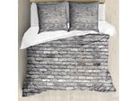 Abakuhaus Set Copripiumino Grigio, Immagine Di Un Vecchio Muro Di Mattoni Invecchiato E Ruvido - Struttura In Cemento Invecchiato Con Superficie Frastagliata, 155 X 220 Cm + 80 X 80 Cm, Grigio
