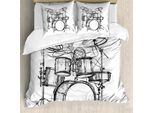 Abakuhaus Copripiumino Rock Music, Graffiti Di Batterista, Antiacaro, Adatto A Chi Soffre Di Allergie, Con Federe, 200 Cm X 200 Cm - 80 X 80 Cm, Bianco E Nero