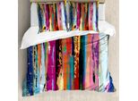 Abakuhaus Set Copripiumino Astratto, Arcobaleno Multicolore Espressionismo Opera D'arte Motivo A Pennellate Verticali, 155 X 220 Cm + 80 X 80 Cm, Multicolore