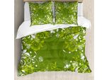 Abakuhaus Copripiumino Verde, Motivo Floreale Astratto Naturale, Antiacaro, Adatto A Chi Soffre Di Allergie, Con Federe, 200 Cm X 200 Cm - 80 X 80 Cm, Verde Mela Verde Felce