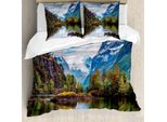 Set Copripiumino Abakuhaus Natur, Catena Montuosa Norvegese Con Cime Innevate E Lago, Paesaggio Nordico, 155 X 220 Cm + 80 X 80 Cm, Multicolore