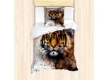 Set Copripiumino Abakuhaus Tiger, Animale Selvatico Che Guarda Dritto Negli Occhi Chi Lo Osserva, La Panthera Tigris Fissa Lo Sguardo, 135 X 200 Cm + 80 X 80 Cm, Multicolore