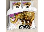 Abakuhaus Copripiumino Elefante, Fiori Giganti, Antiacaro, Adatto A Chi Soffre Di Allergie, Con Federe, 155 Cm X 220 Cm - 80 X 80 Cm, Multicolore